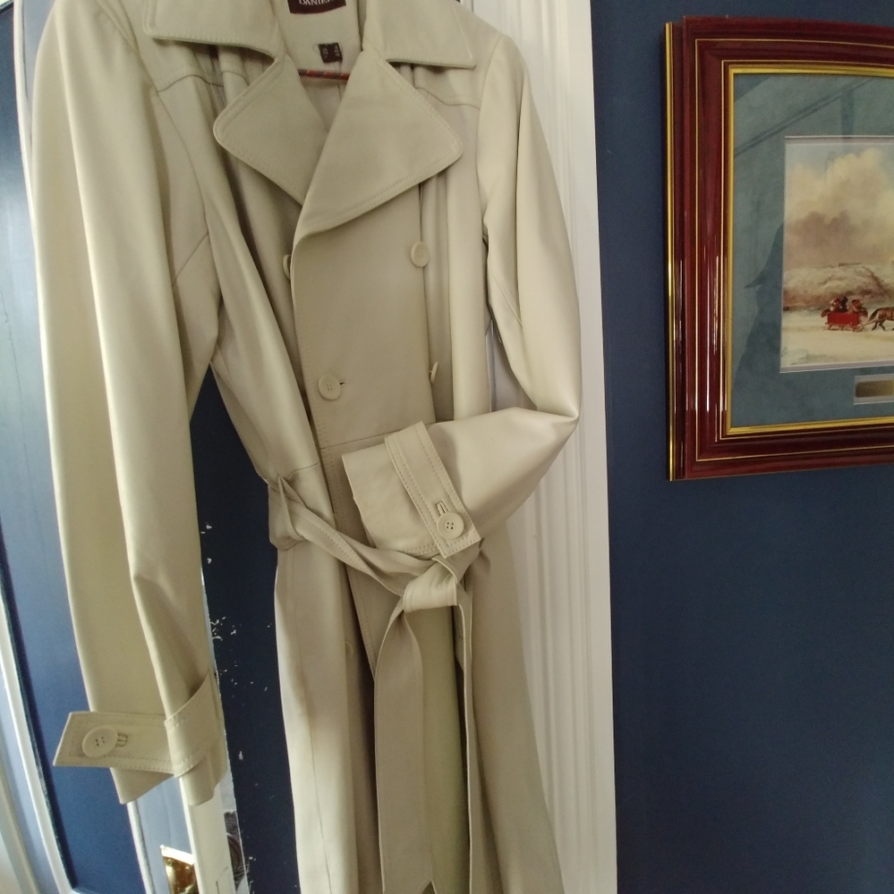 Ecru Leather Trench Coat